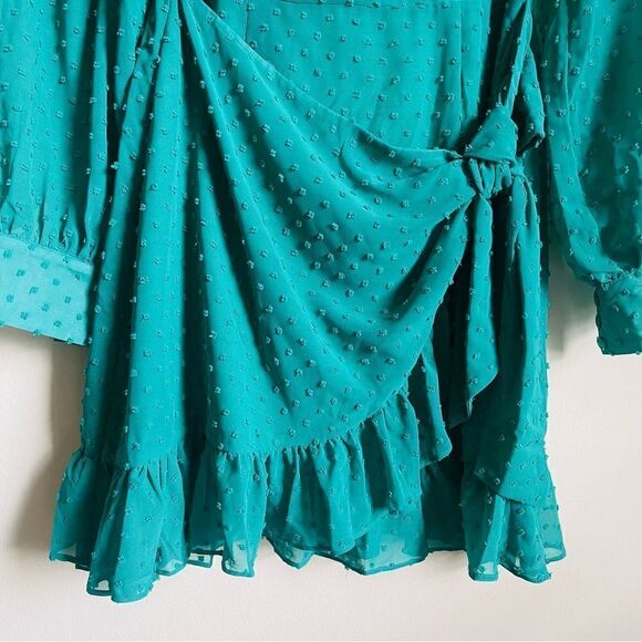 NWT YUMI KIM Daphne Faux Wrap Dress - Jewel Emerald Swiss Dot Small - Picture 6 of 12